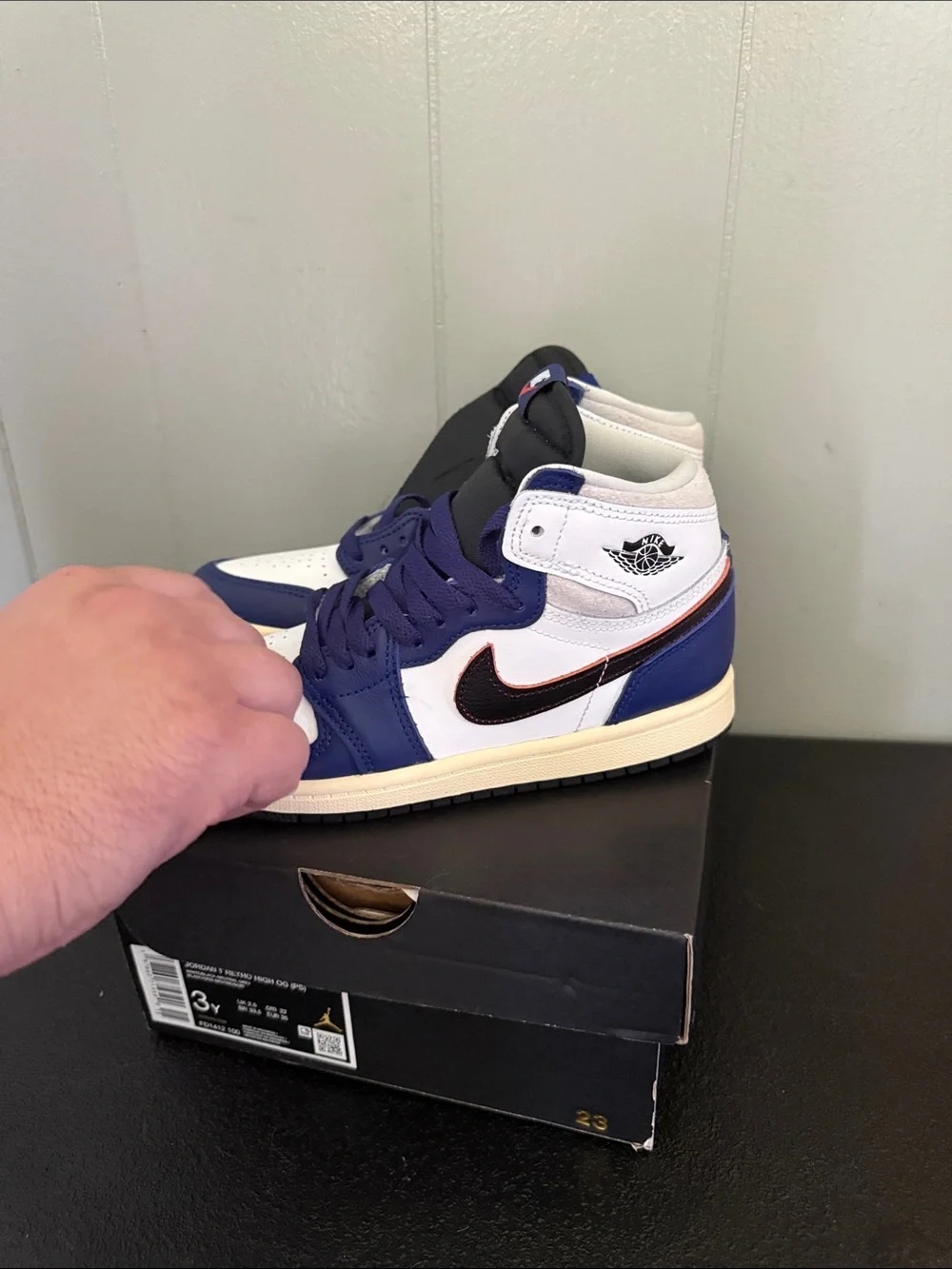 Nike Air Jordan 1 High - White, Deep Royal Blue & Black